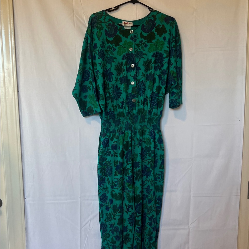 Elegant Green and Blue Floral Jumpsuit